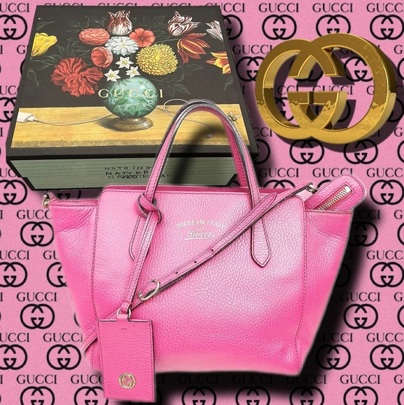 ⭐️Authentic COA Gucci Pink Pebbled Leather Swing Two-Way Shoulder / Hand Bag - Picture 10 of 16